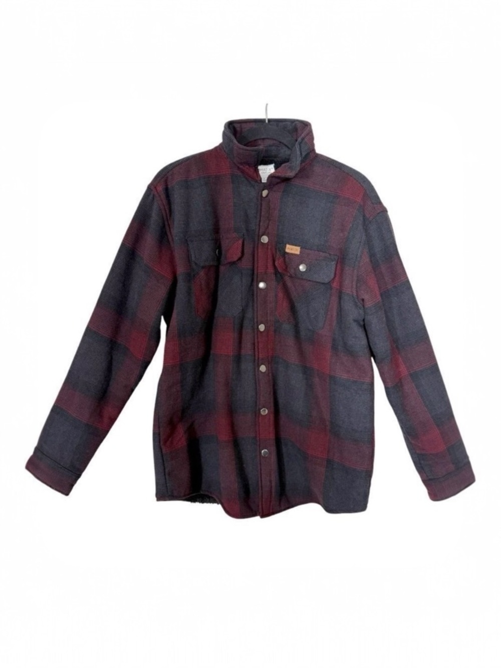 Matix Mens Sherpa Lined Snap Down Burgundy Flannel Hunting Shacket Size Medium